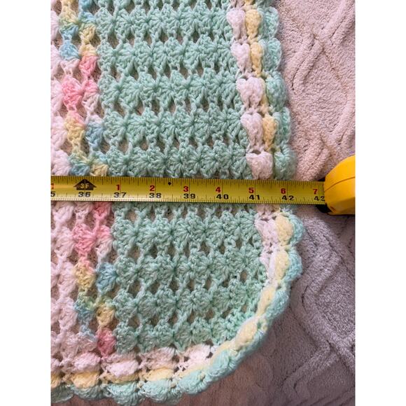 Handmade Pastel Crochet Baby Blanket 42x53, Soft Vintage Style Afghan - Picture 6 of 16